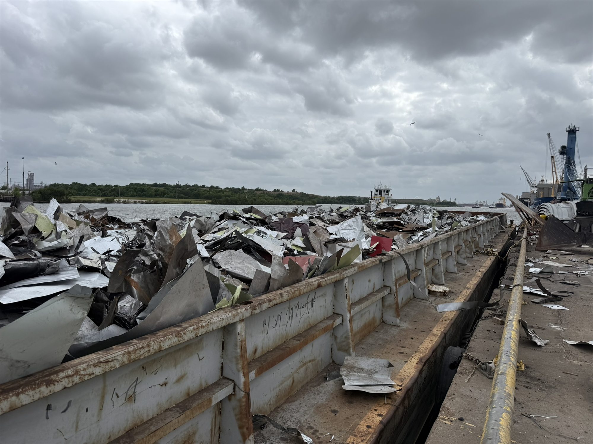 Barge of busheling scrap at the Gold Star Metals terminal on the Houston Ship Channel